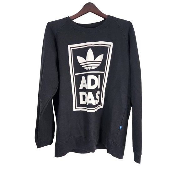 Adidas Original Logo Men's Black Long‎ Sleeve Pullover Sweatshirt  Size XL - Picture 1 of 9